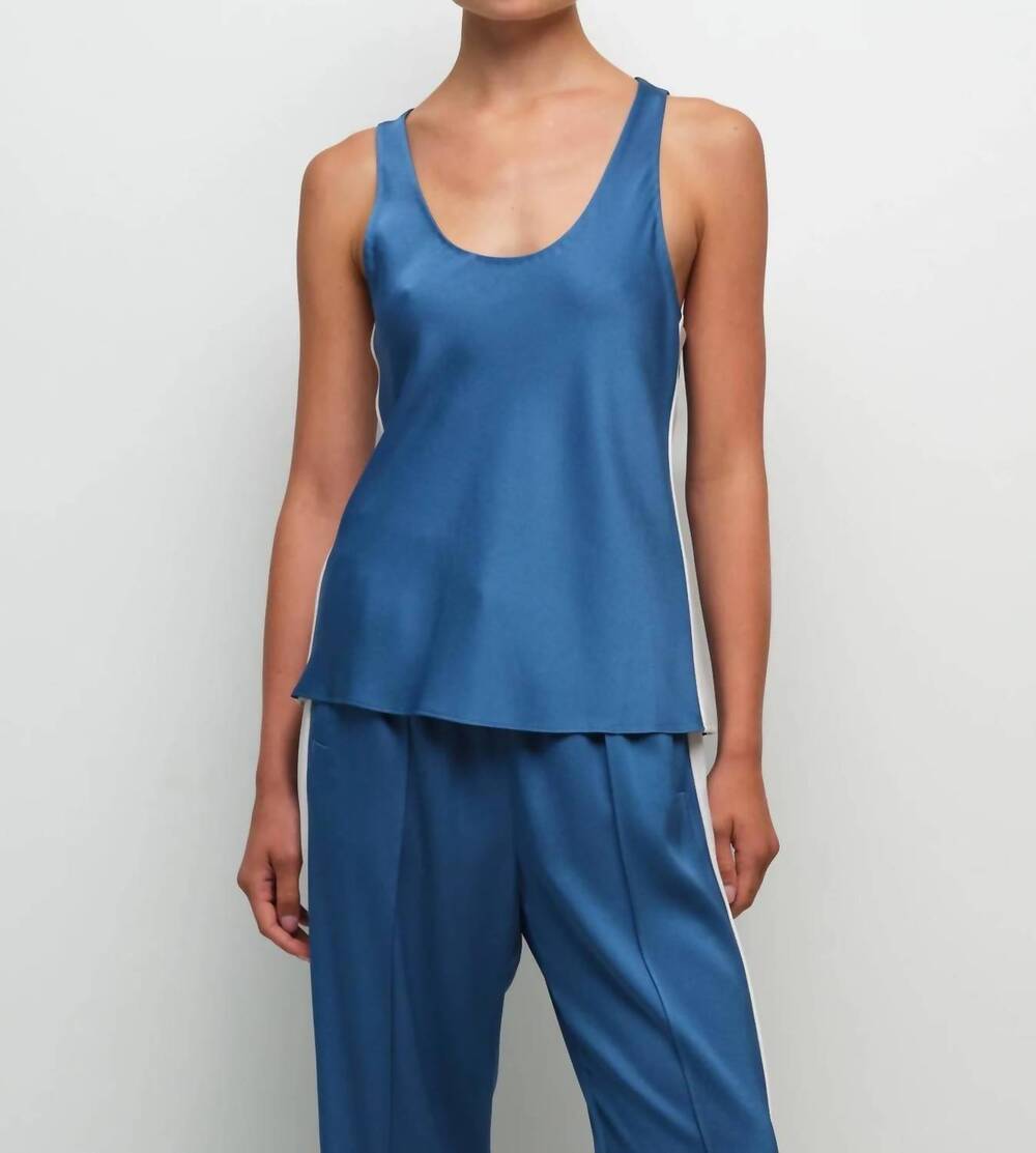 NEW JONATHAN SIMKHAI kamari u neck tank in washed indigo multi